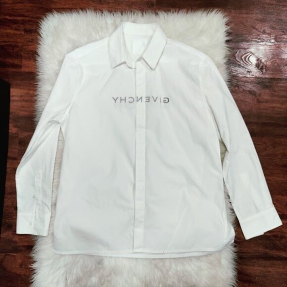 Givenchy Mens Classic Fit White Cotton Button-Up Shirt With Logo Design Made In - Picture 3 of 16